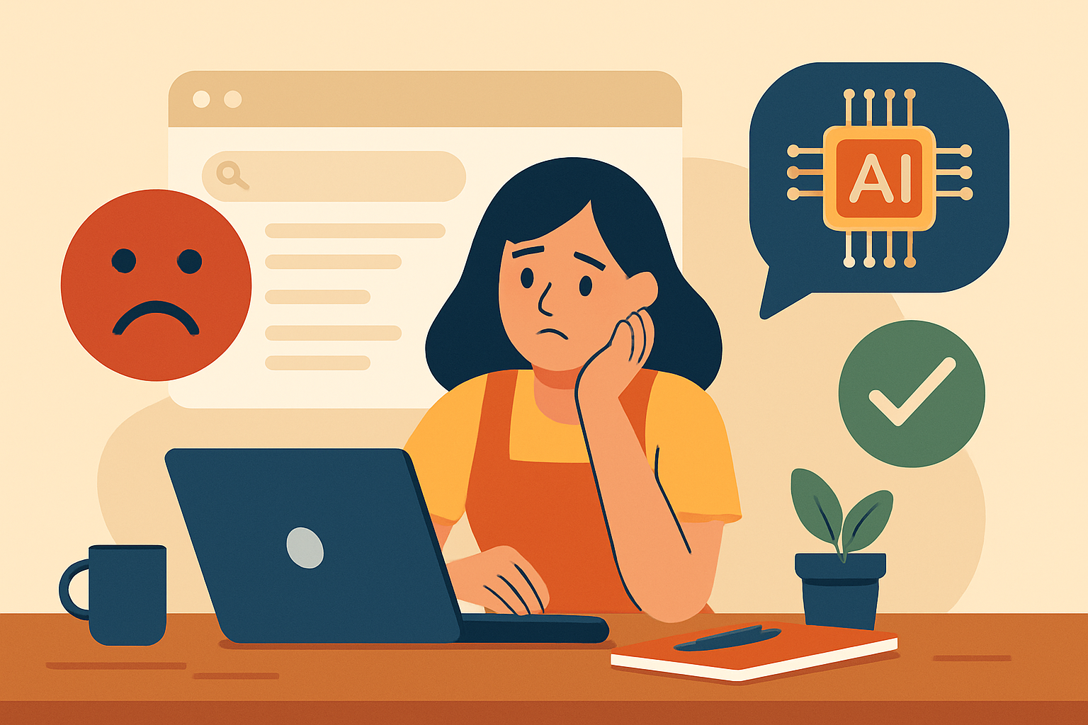 Split-screen graphic showing a robotic hand and a human hand editing a blog post, representing whether AI written blogs hurt your brand