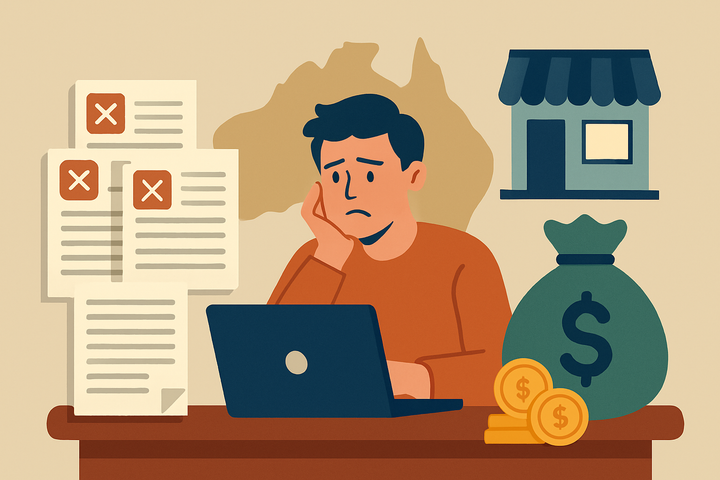 Small business owner reviewing a cost breakdown spreadsheet for setting up an AI content workflow with human editors for quality control